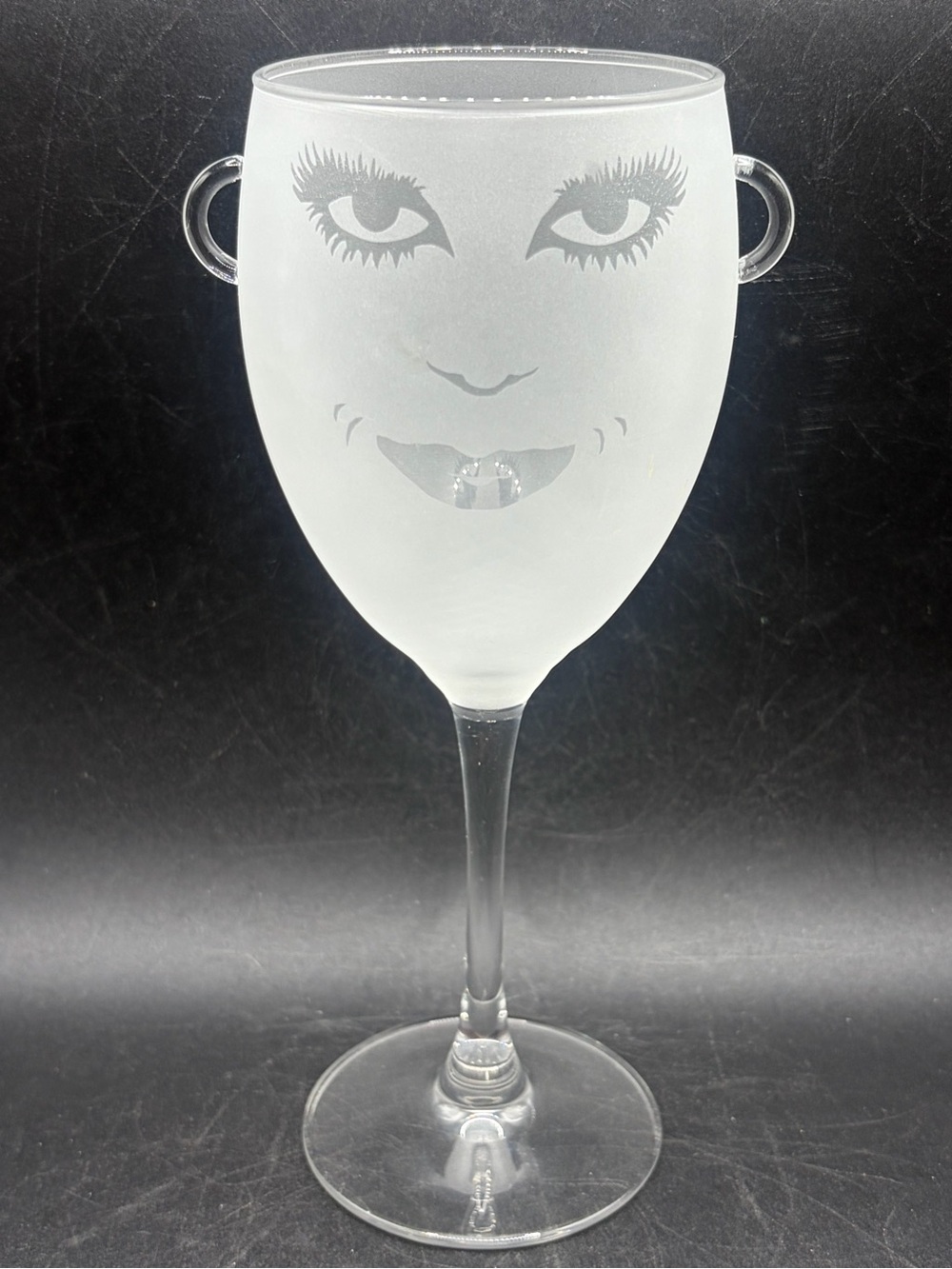 Frosted & Clear Glass Lady Face Wine Glass Stemware Woman Figure Bar Glassware
